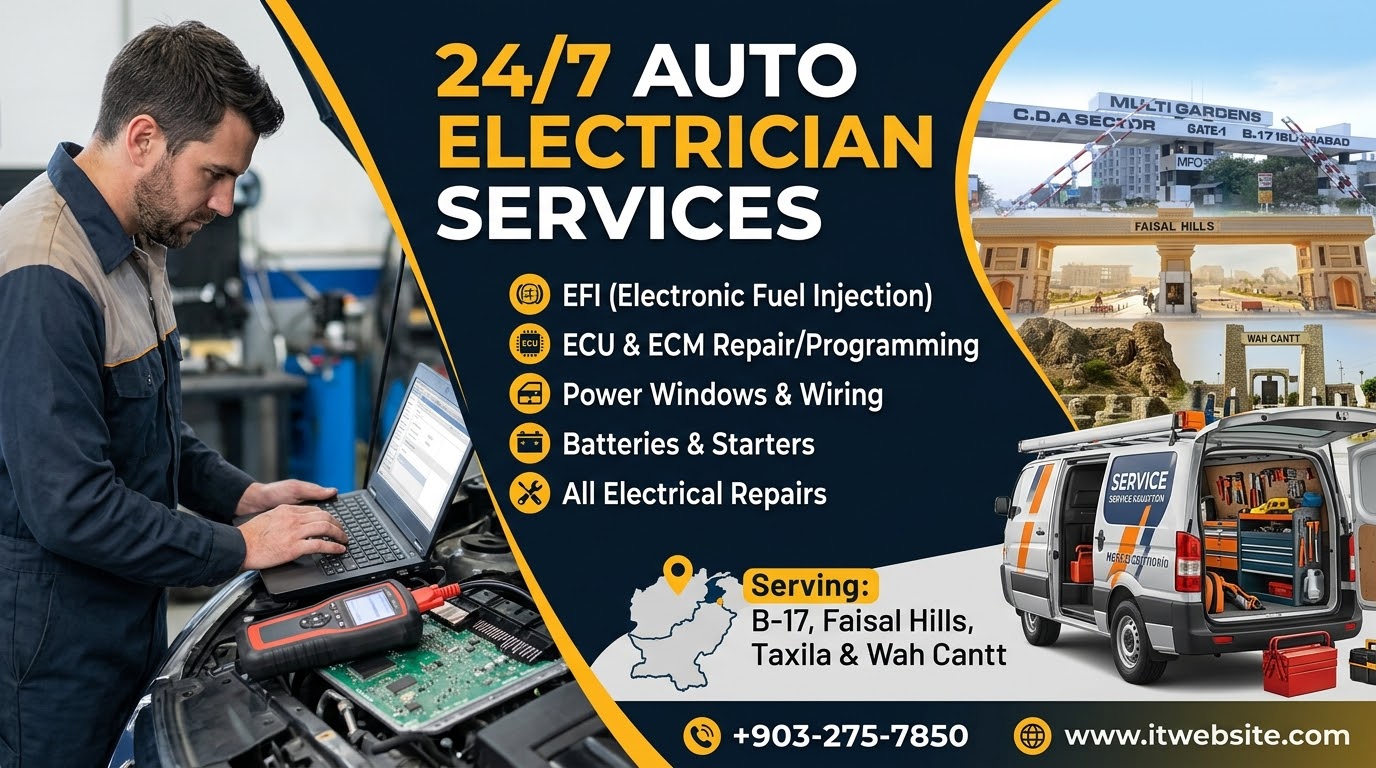 24/7 Auto Electrician Services in B-17, Faisal Hills, Taxila & Wah Cantt